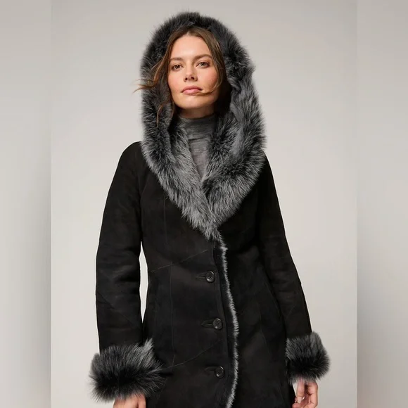 Overland Toscana Sheepskin Hooded Coat, Size XL, Black, NEW with Tags!! - Picture 12 of 15